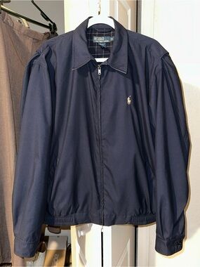 Vintage Ralph Lauren Navy Zip-Up Windbreaker with Polo Emblem